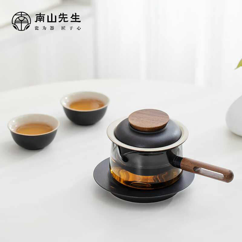 南山先生 旅行茶具套装日式玻璃侧把防烫户外茶具泡茶壶锦心侧把快客杯高清大图