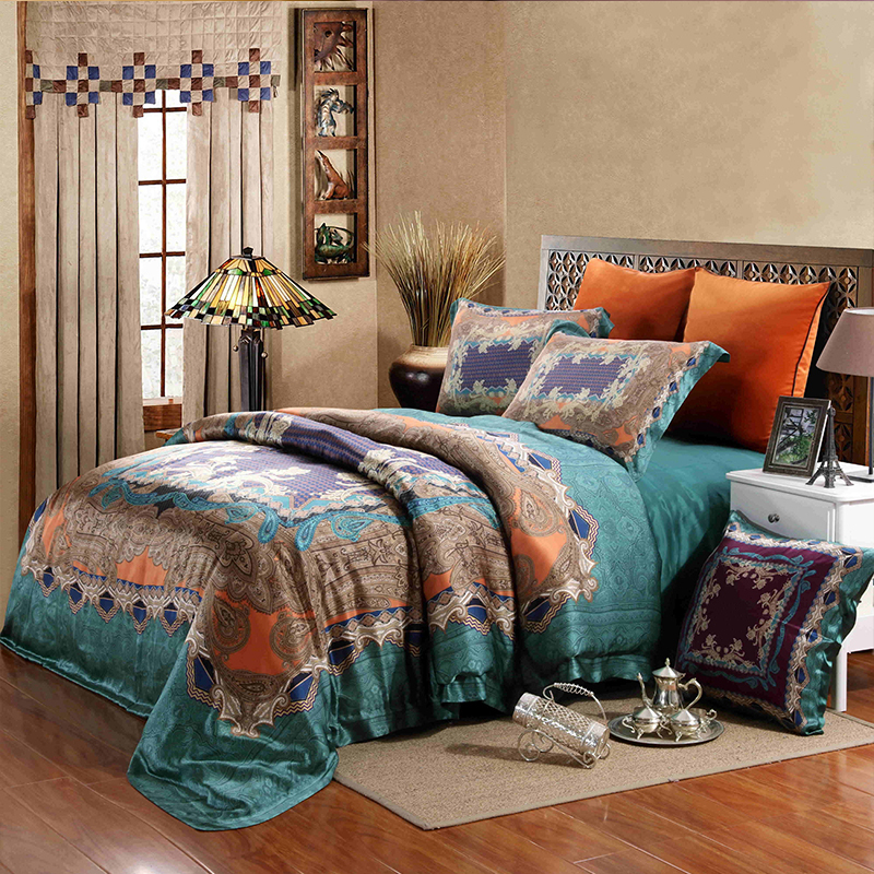 万事利 凡尔赛艺真丝床品套件 绿色四件套