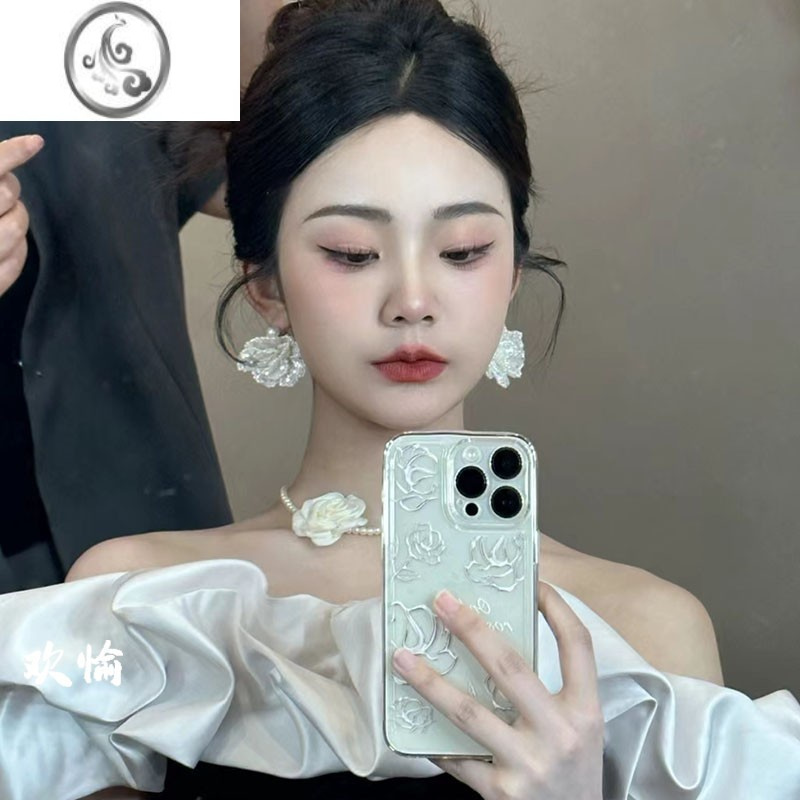 JiMi2023新款复古法式花朵耳环高级感气质山茶花新娘结婚婚纱耳饰耳夹