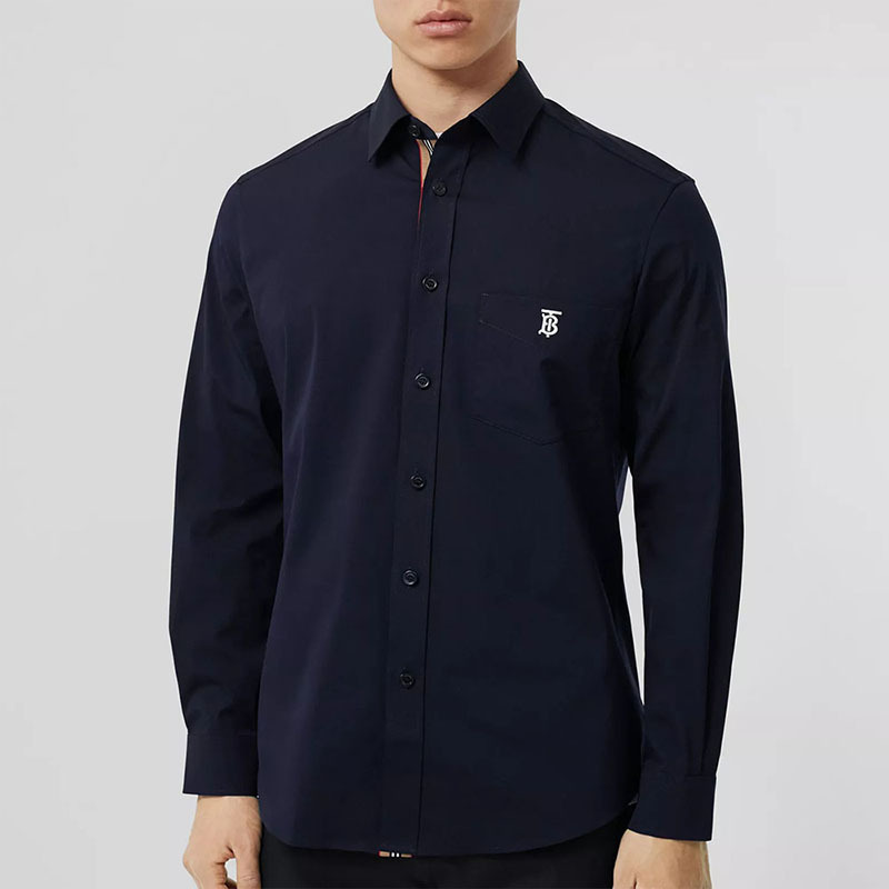 burberry巴宝莉男士黑色长袖专属标识装饰图案功能性棉质衬衫8043062