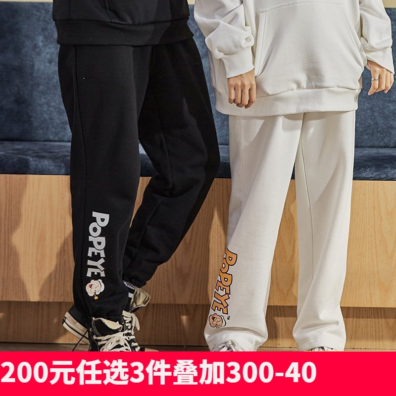 【2.5折价92元】大力水手联名唐狮冬新款男女连帽情侣卫衣休闲裤两 女款休闲裤/本白全码预售11月25日发 S