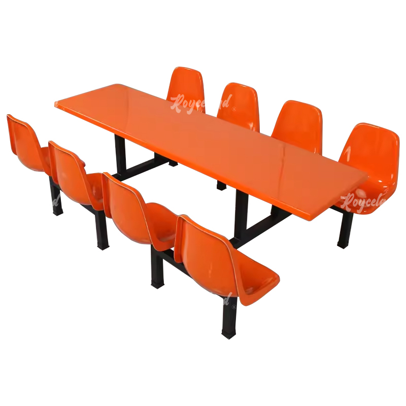 洛诗莲 LSL4040859玻璃钢连体餐桌椅组合8人位钢架靠背款