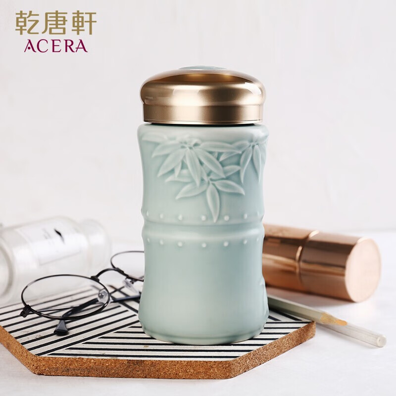 乾唐轩 竹报平安随身陶瓷水杯 单层370ml