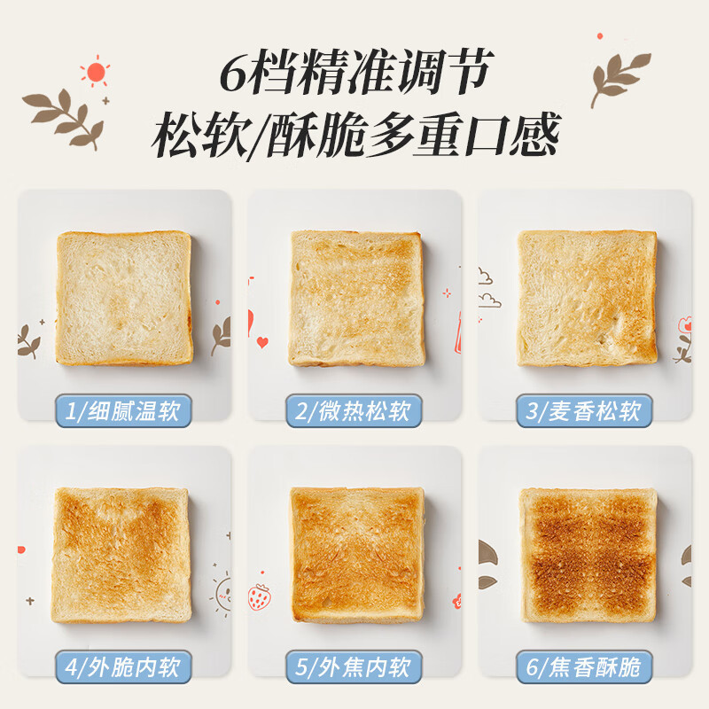 小熊(Bear)面包机 多士炉 烤面包 早餐自动家用小型烤吐司机馒头不锈钢烤神器 DSL-C02M6丨不锈钢包边+6挡