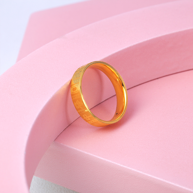 新金珠宝黄金戒指女足金国潮麻将戒子发5d硬金女戒宽版纯金指环1042