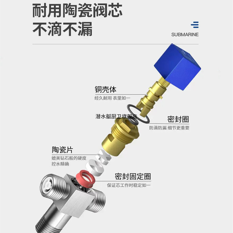 潜水艇三通角阀全铜角阀冷热通用一进两出角阀马桶龙头洗衣机通用4分D2302止水阀