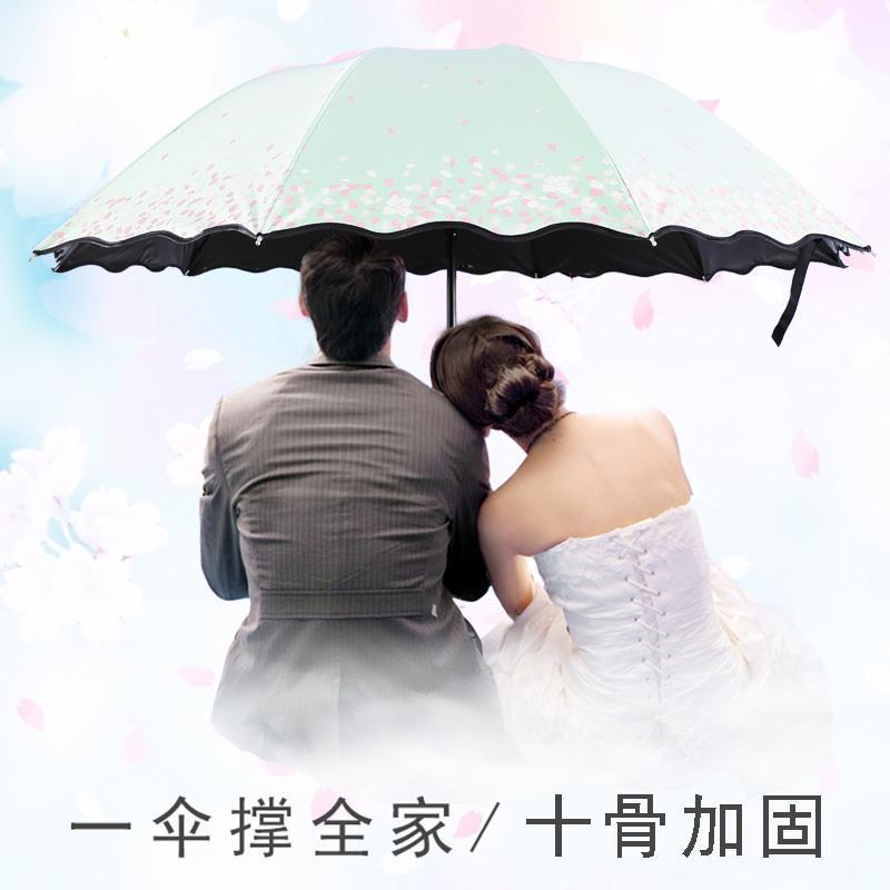 双人晴雨伞两用折叠大号太阳伞遮阳伞强防晒防女三折黑胶