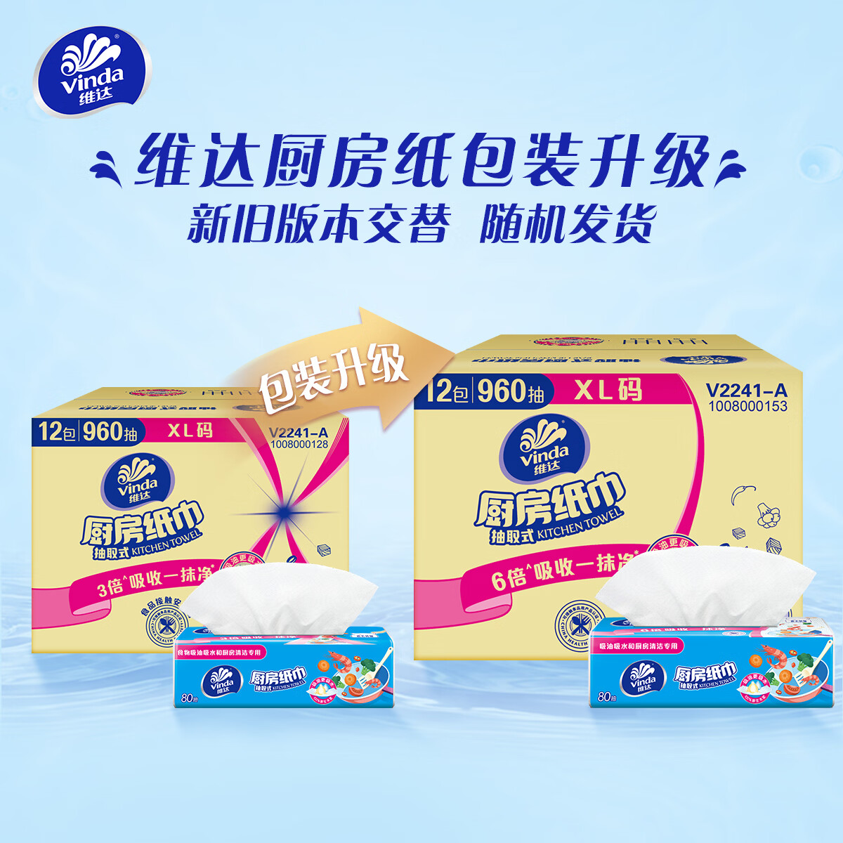 维达抽取厨房纸巾80抽12包V2241-A