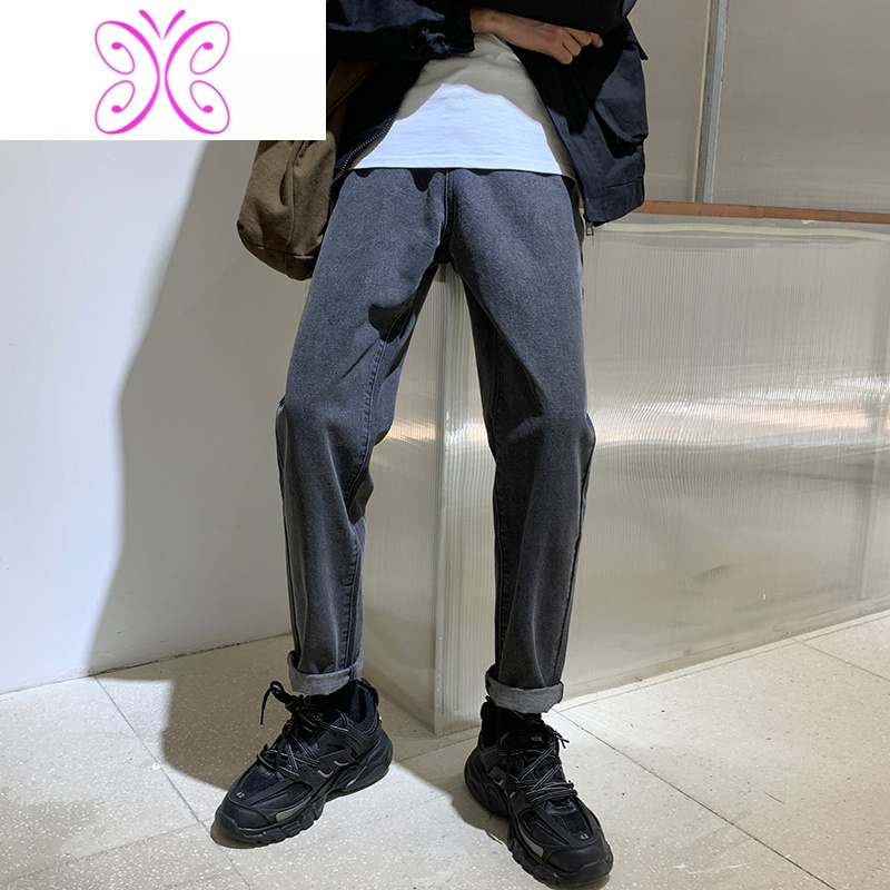 yuansu加绒加厚牛仔裤男士秋冬季韩版潮流直筒宽松阔腿裤学生休闲长