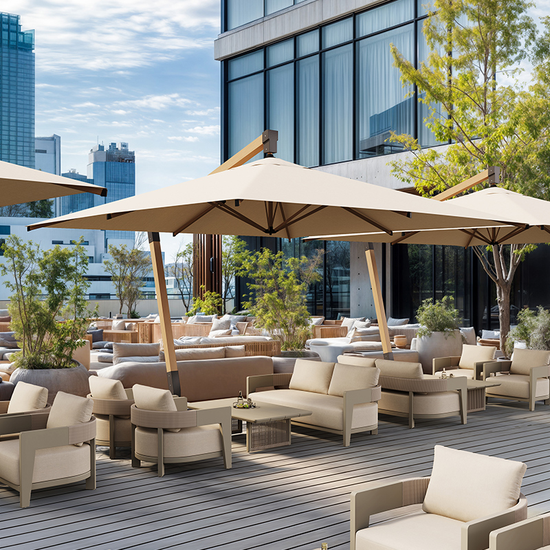 紫叶户外商用遮阳伞庭院花园咖啡厅商铺门口吊伞酒店罗马伞太阳伞 3米方形卡其色【配400斤大理石底座】