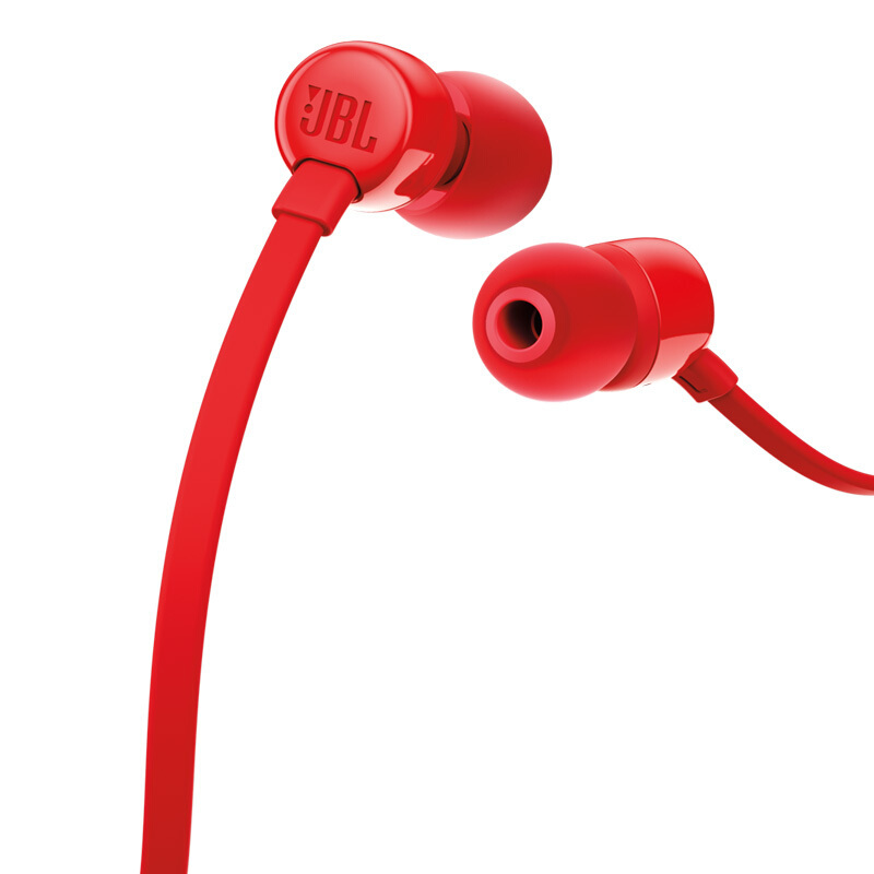 JBL T110 立体声入耳式耳机耳麦 运动耳机 电脑游戏 音乐耳机 手机有线耳机带麦可通话 活力红