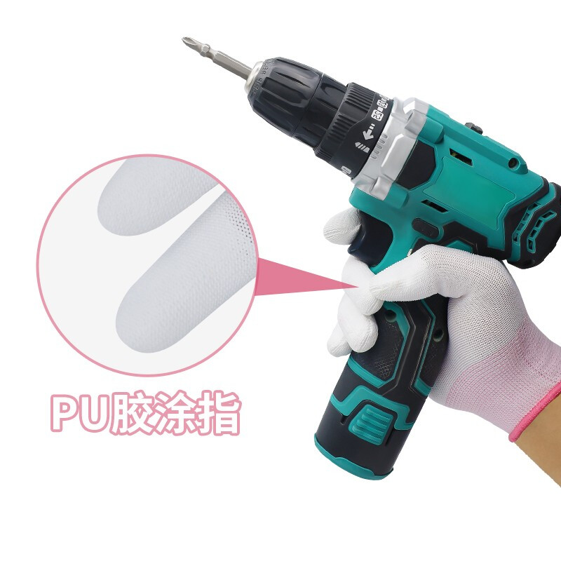 新越昌晖PU尼龙涂指手套 涂胶涂层劳保手套 防护白手套 耐磨防滑透气男女工地工作干活手套10副/S码 B11406高清大图