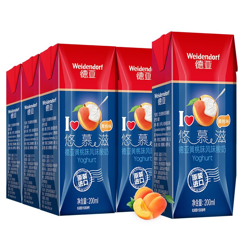 德亚(weidendorf)悠慕滋黄桃味风味酸奶200ml*12盒/整箱装 常温酸奶 德国进口