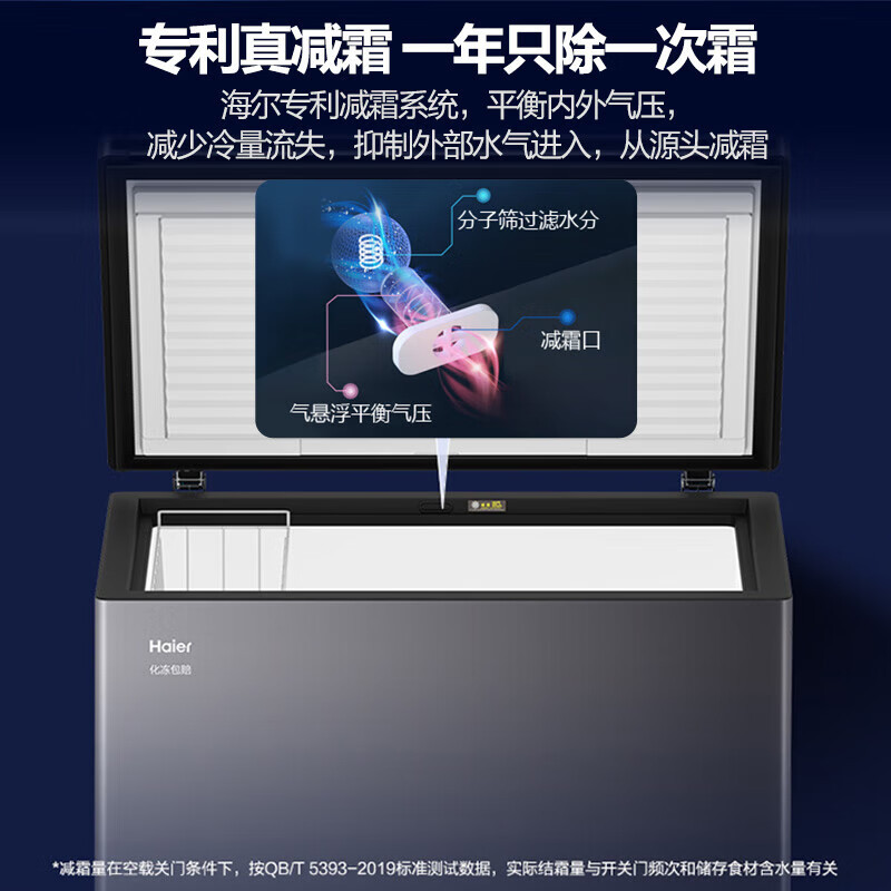 海尔(Haier)253升家用冰柜 冷柜小型 细胞级冷冻多重抑菌净味冷藏冷冻柜 一级能效 减霜80%节能冰柜 钣金面板高清大图