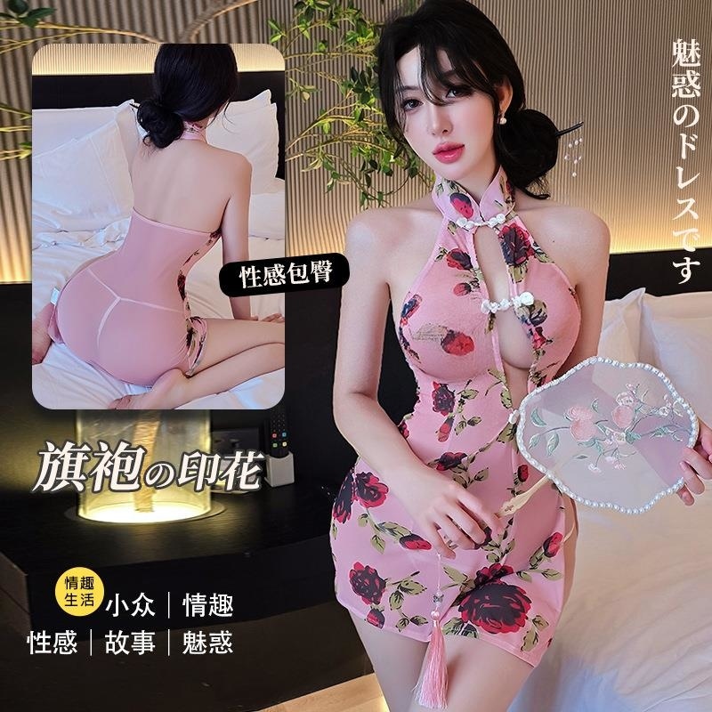 长夜漫漫情趣内衣性感诱惑开叉古典旗袍复古印花修身纯欲睡裙1553高清大图