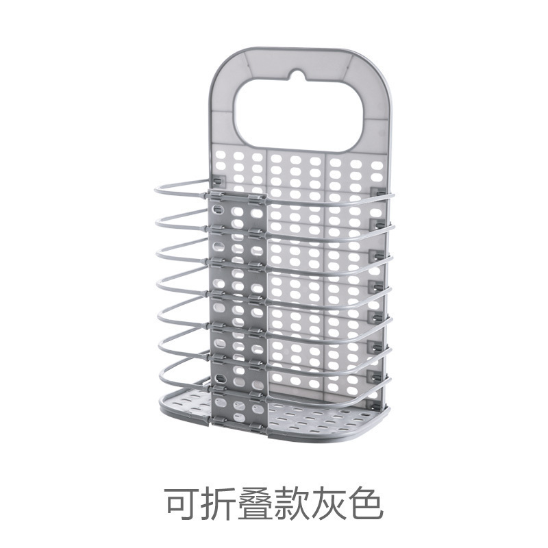 可折叠脏衣篮脏衣服收纳筐置物架挂墙脏衣篓壁挂洗衣篮ZD型_3 可折叠款灰色