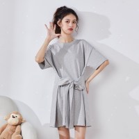 唐狮2021春新款连衣裙女夏短款设计感小众冷淡风女装高级感茶歇裙 M 浅麻灰
