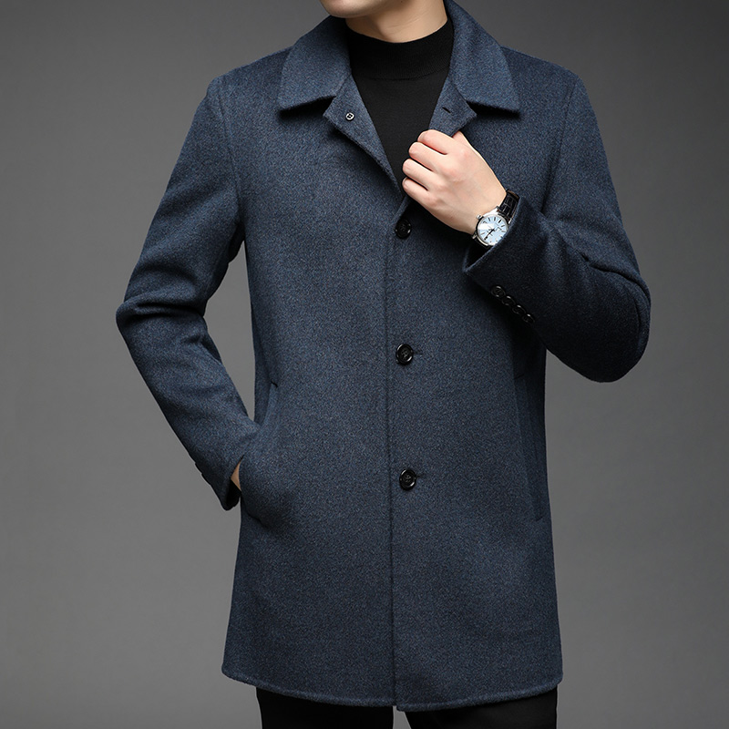 双面羊绒呢大衣春秋装新款男士中长款羊毛风衣加厚保暖外套男春秋装加厚双面呢子男士羊绒西装外套短款羊毛呢大衣中长款风衣高清大图