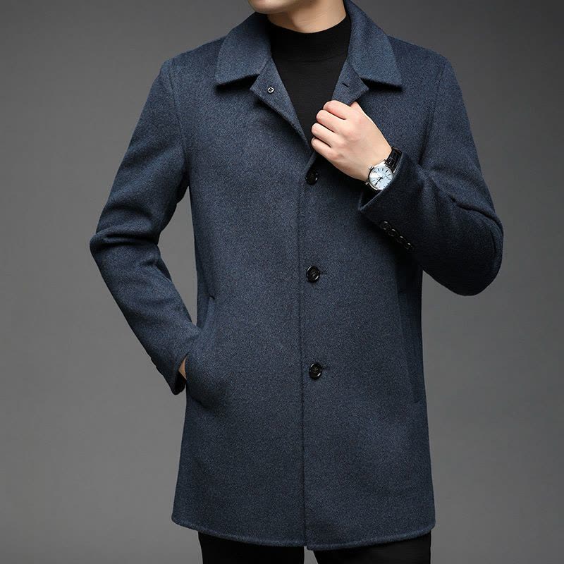 双面羊绒呢大衣春秋装新款男士中长款羊毛风衣加厚保暖外套男春秋装加厚双面呢子男士羊绒西装外套短款羊毛呢大衣中长款风衣图片