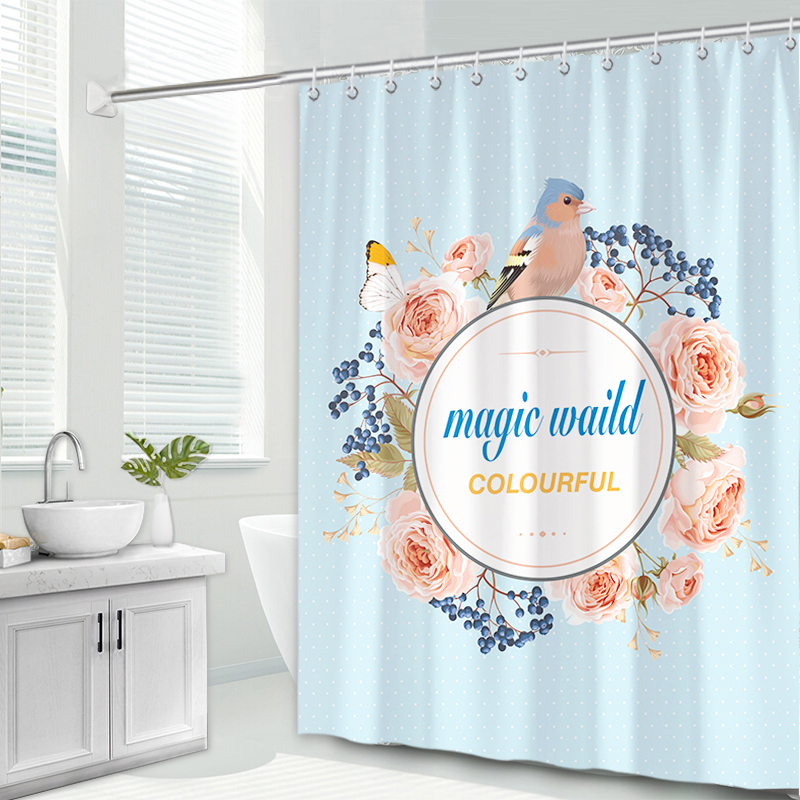 美式田园浴帘卫生间洗澡防水隔断挡水浴布厕所简易帘子免打孔套装 定制联系客服 默认尺寸