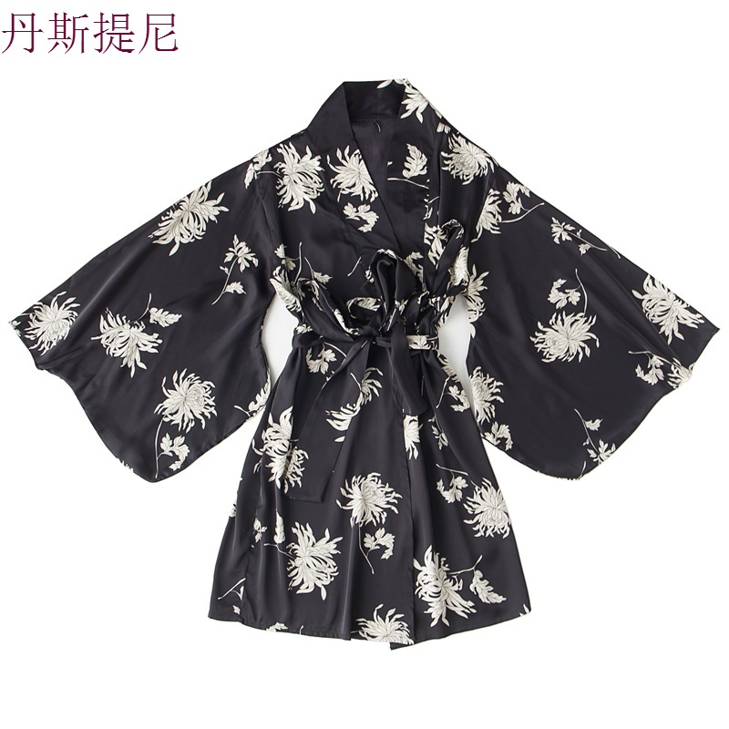 日式冰丝睡袍和服款和风中国风带胸垫女夏三件套四件日系秋款睡衣