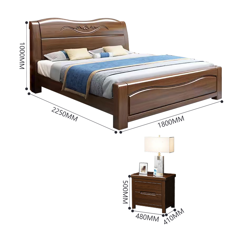臻远ZY4022920胡桃木实木床1.8米双人床含一个床头柜高清大图