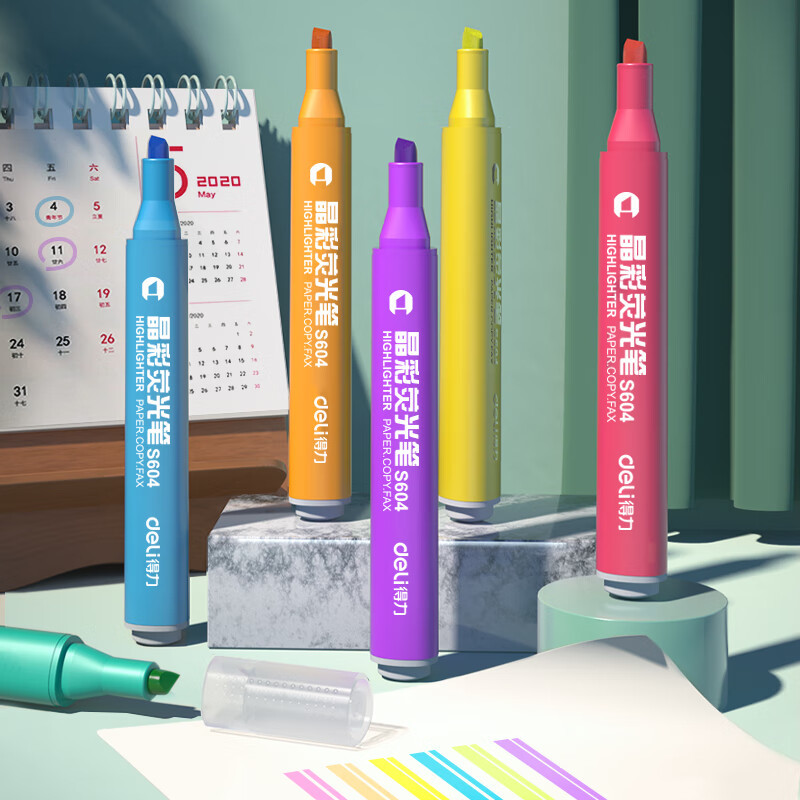 得力(deli)6色荧光笔学生考试复习重点标记笔办公记号笔 手帐涂鸦6支/盒33111