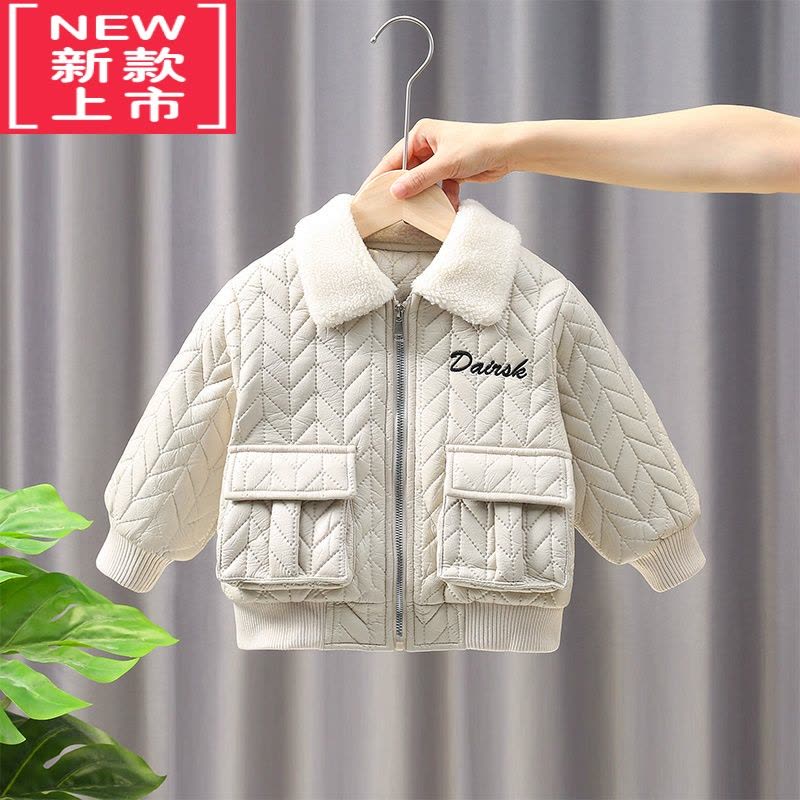 可莉允男童加绒皮衣外套秋冬装2022新款冬季洋气棉衣儿童酷帅加厚棉服潮图片