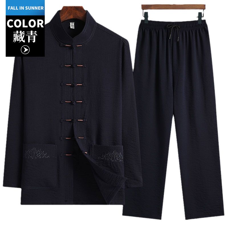 满速夏季短袖唐装男休闲套装中国风男士爸爸装汉服中老年衣服上衣