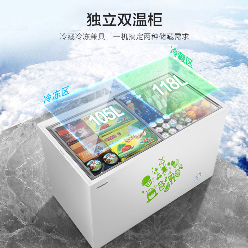 容声(Ronshen)223升 蝶形门侧掀门冰柜 冷藏冷冻双温柜 家用商用卧式节能(珍珠白)BCD-223K/A高清大图