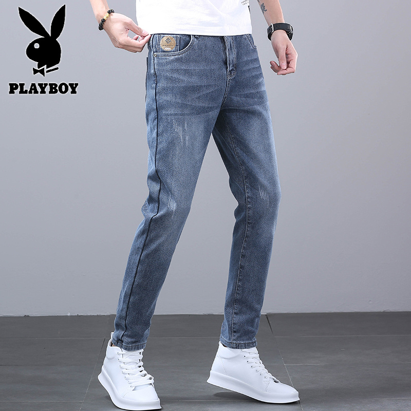 花花公子新款高品质2025秋冬加绒牛仔裤修身弹力潮牌男装复古简约百搭长裤子_549高清大图