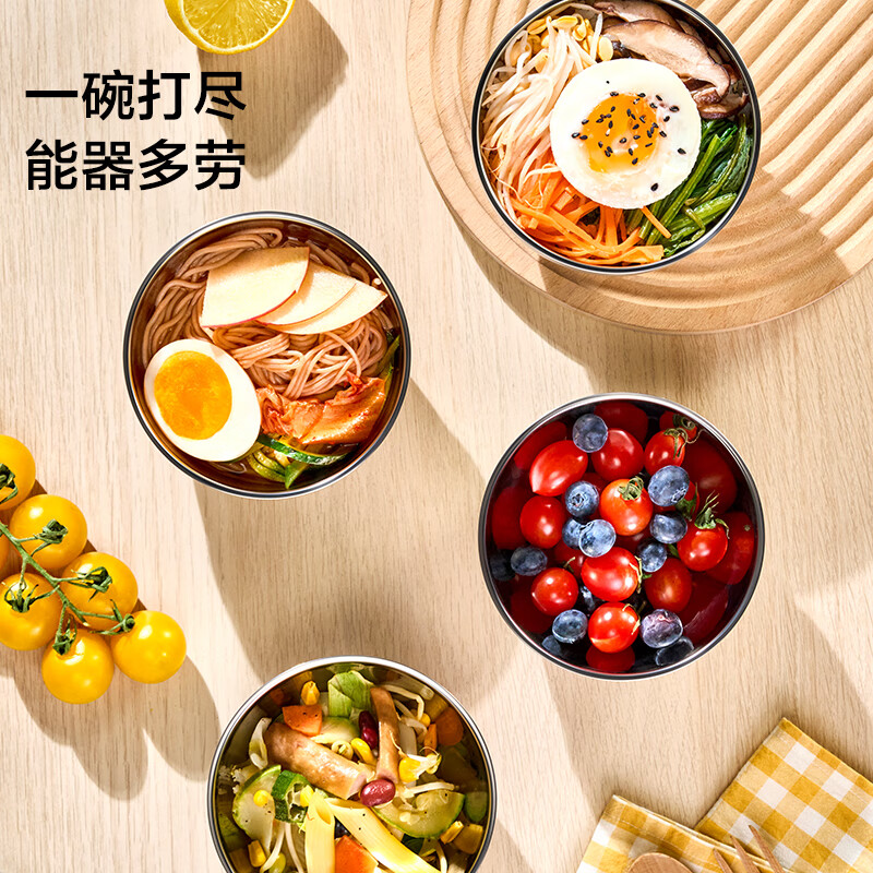 DERUIMAN双层加厚不锈钢饭碗家用隔热泡面碗儿童防烫碗12cm高清大图