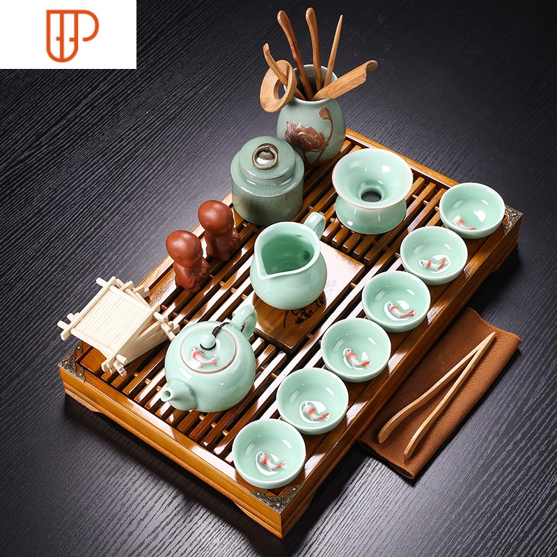 青瓷功夫茶具小套装家用整套客厅办公实木旅行茶具茶台国泰家和款式16