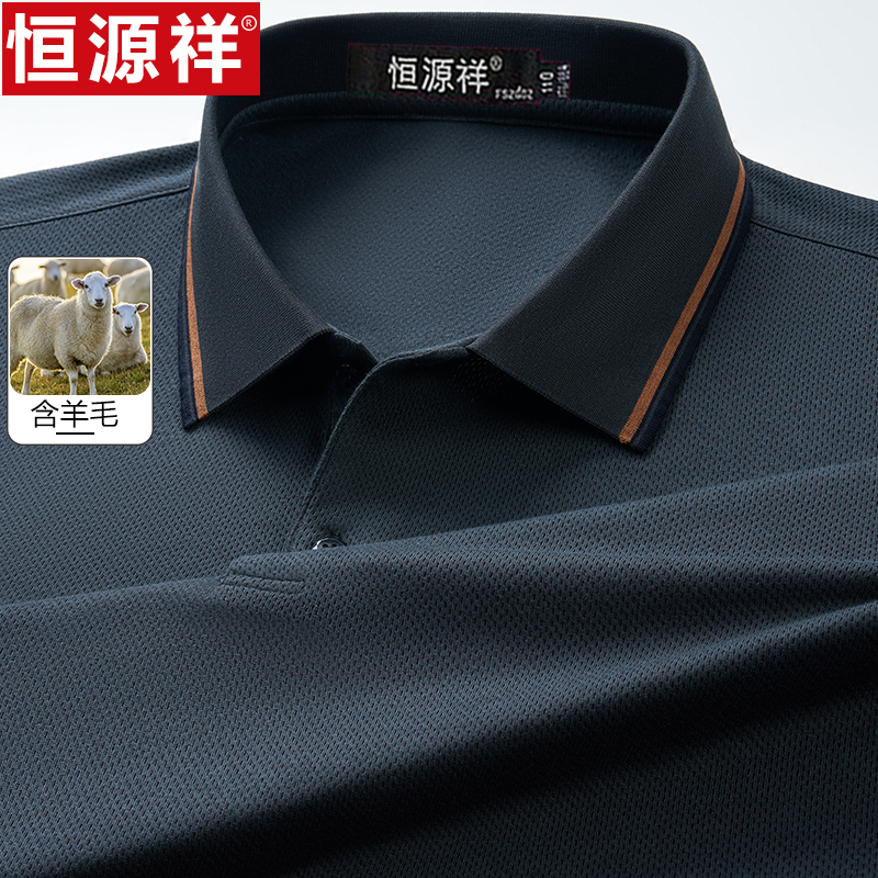 恒源祥男长袖t恤羊毛秋装新款翻领polo打底衫休闲商务爸爸装上衣