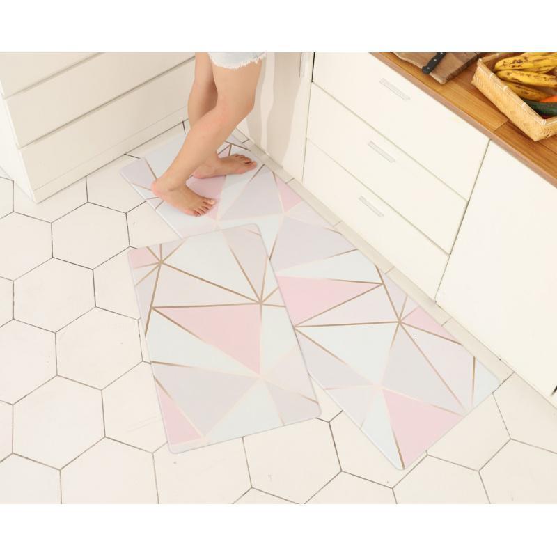 美帮汇防水防油免洗厨房地垫防滑脚垫PVC皮革塑料长条床边地毯家用垫 藕色金粉年华 45*120cm