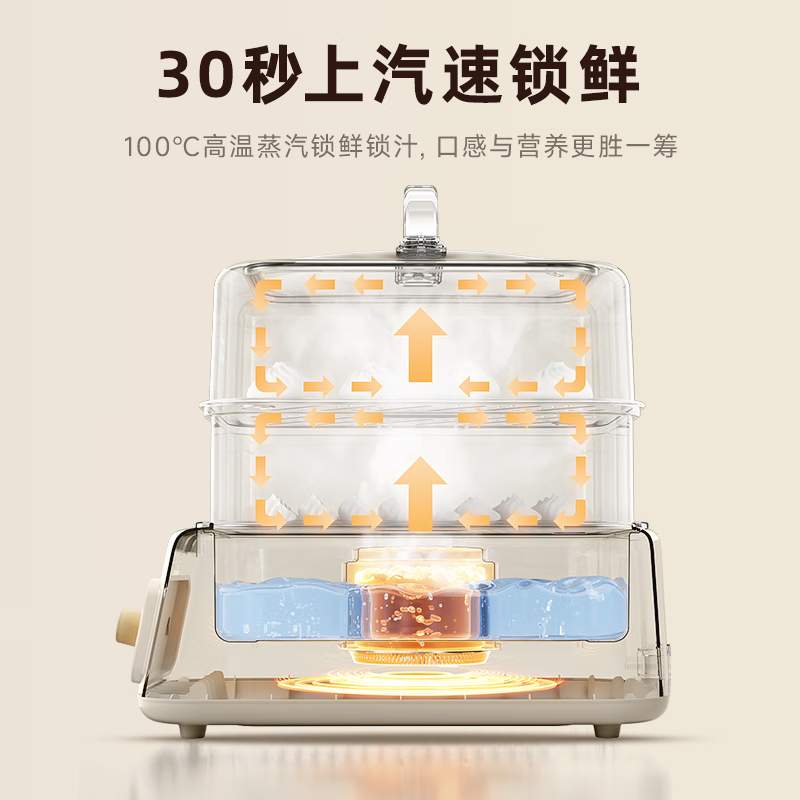 BRUNO不锈钢电蒸锅炖蒸煮一体隔水炖多功能锅 分体式电煮锅预约保温多层大容量蒸箱上蒸下煮 BXM701高清大图