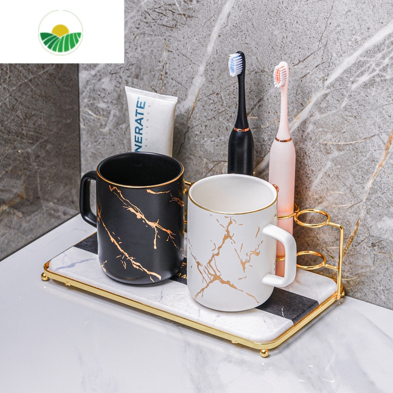 三维工匠北欧陶瓷轻奢漱口杯一对家用洗漱套装杯牙刷缸