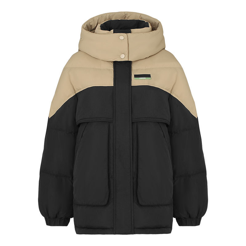 90白鸭绒新国标冬季新款宽松撞色加厚外套拼色羽绒服女_28386 黑色 S