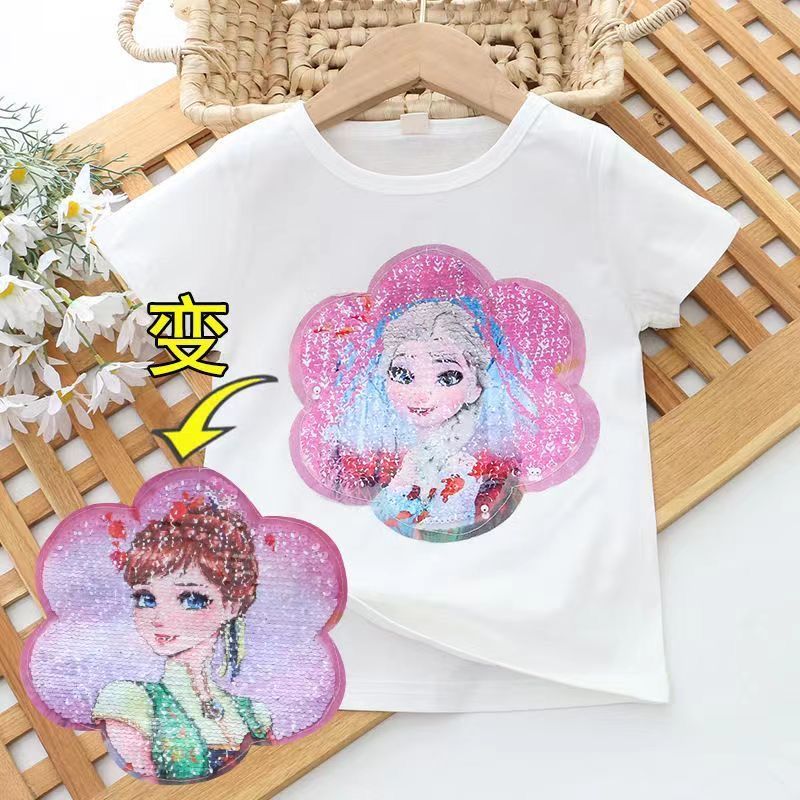 变脸T恤衣服亮片亮闪闪草莓熊变色T恤儿童夏季可爱棉清仓 白色爱莎【清爽夏季】 100建议身高85-100厘米