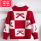 可莉允女童圣诞毛衣秋冬2022洋气女孩红白格纹新年上衣中大儿童针织衫潮