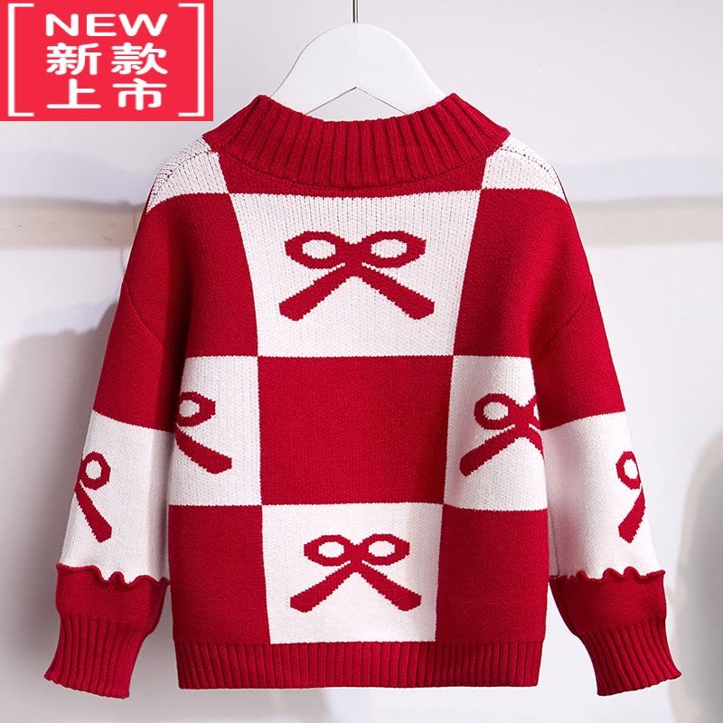 可莉允女童圣诞毛衣秋冬2022洋气女孩红白格纹新年上衣中大儿童针织衫潮图片