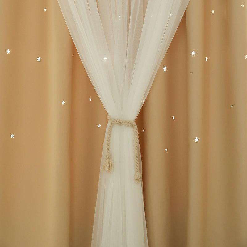 家柏饰(CORATED)全遮光窗帘成品北欧简约现代卧室客厅少女心双层镂空星星布料 缕空星加白纱米黄色-挂钩 宽4*高2.7--1片