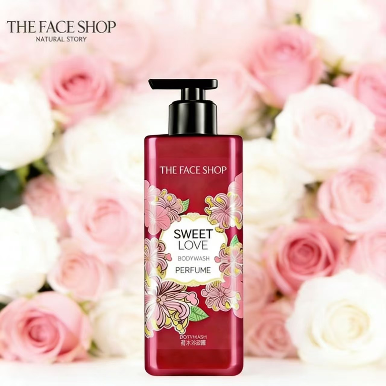 韩国LG ONTHEBODY安宝笛香水沐浴露 粉色蔷薇花香水沐浴露500ml