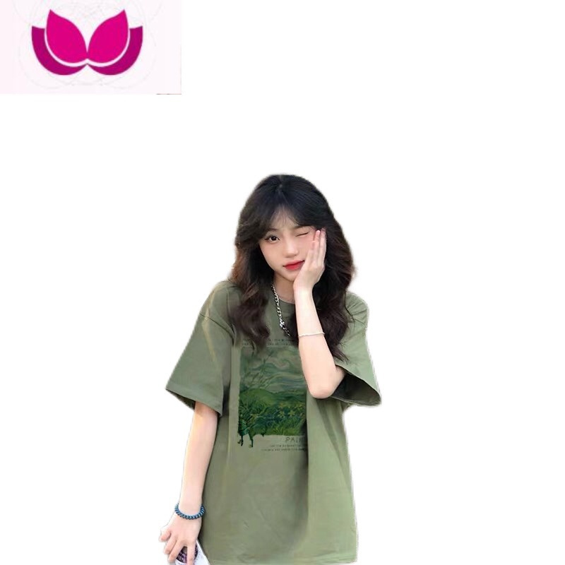 七斓牛油果绿短袖正肩显瘦t恤女夏季潮牌街头美式oversize上衣ins