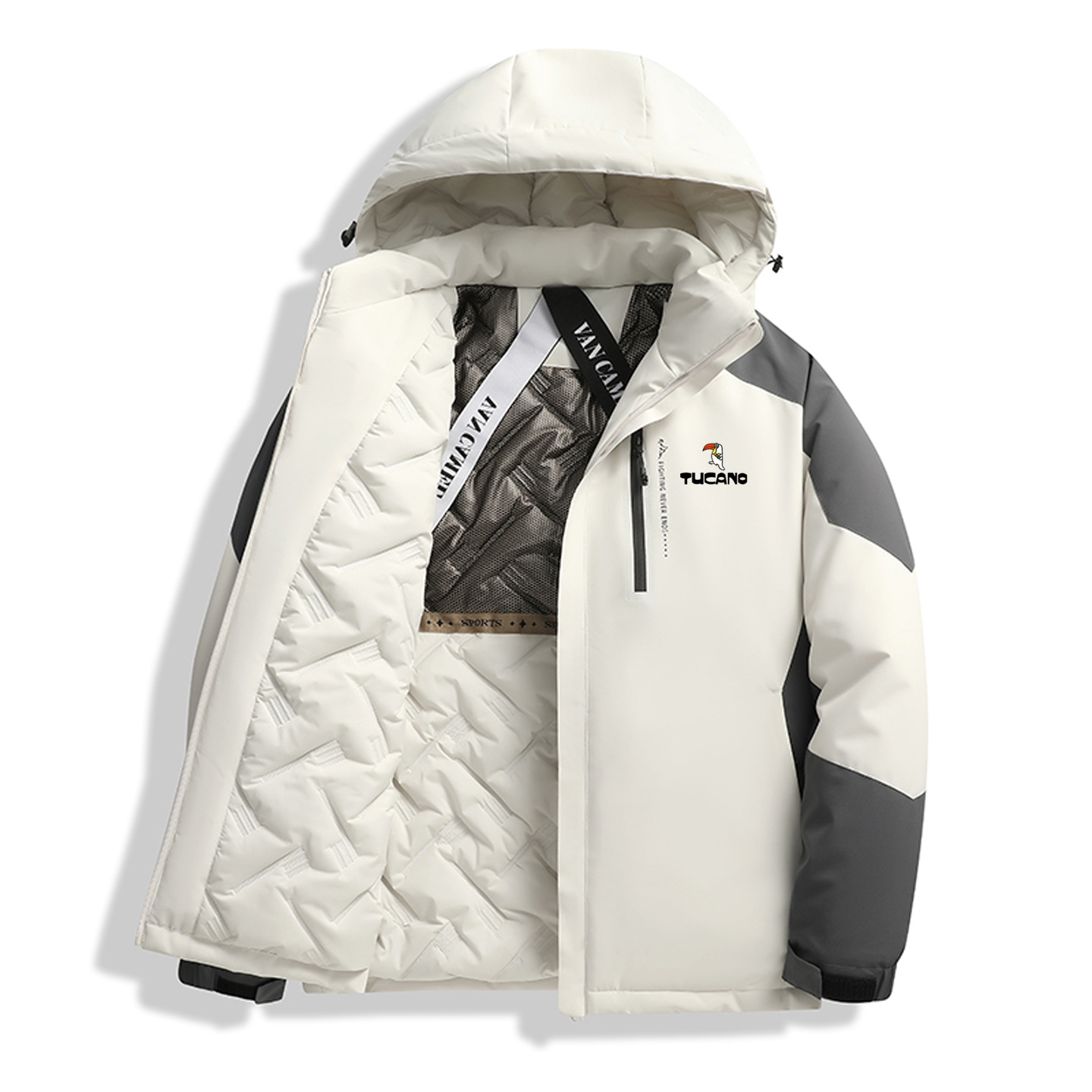 啄木鸟冲锋衣棉服外套男士秋冬季宽松加绒加厚棉衣服保暖夹克棉衣 S码建议80-100斤 象牙白插黑