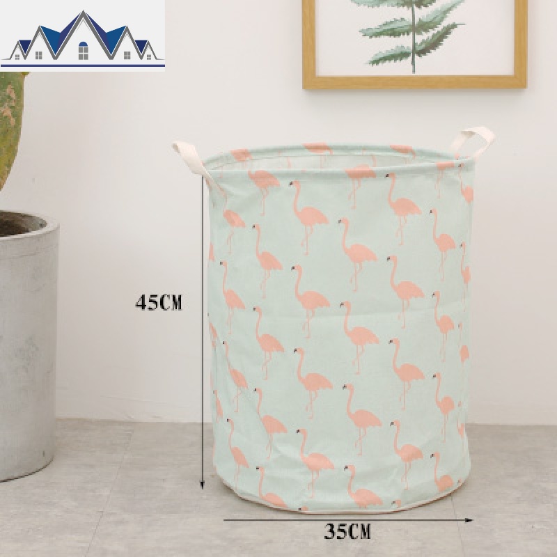 ins北欧布艺大容量折叠卧室脏衣篓玩具篮 分类洗衣桶防水收纳筐框 三维工匠收纳篮 薄荷色火烈鸟-小码