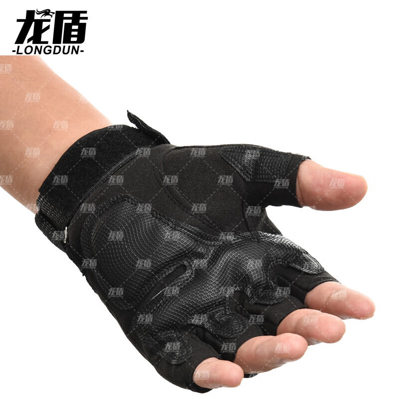 龙盾战术半指手套男士格斗拳击户外骑行机车运动健身全指黑色绿色沙色 [黑色]半指手套