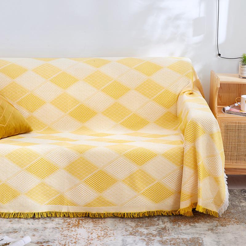 家柏饰(CORATED)北欧方格全盖沙发布单沙发巾沙发套罩沙发垫盖布沙发毯 白方格 230*250cm高清大图