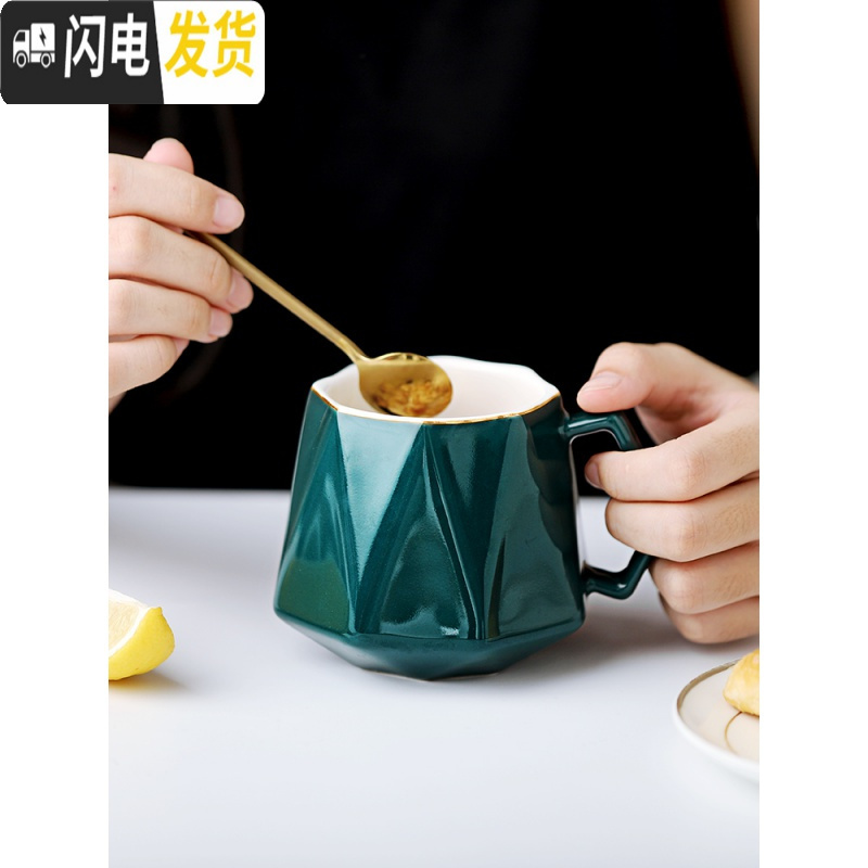 三维工匠创意陶瓷杯马克喝燕麦的杯子女情侣家用个性潮流欧式咖啡茶杯可爱 大理石纹-粉色+咖啡勺高清大图