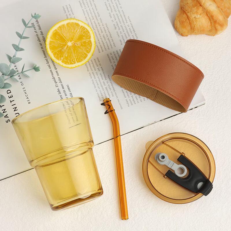 艾逸瑶选 ins风便携玻璃吸管杯CJ-21080 400ml高清大图